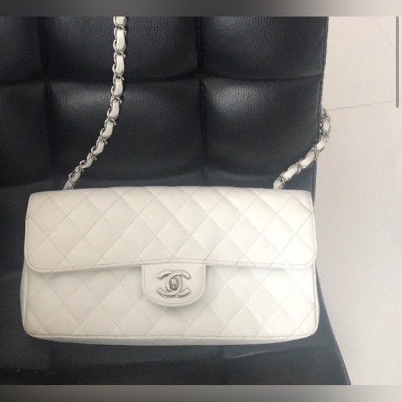 Chanel White ❄️ Caviar Leather East West Shoulder Bag - Picture 2 of 16